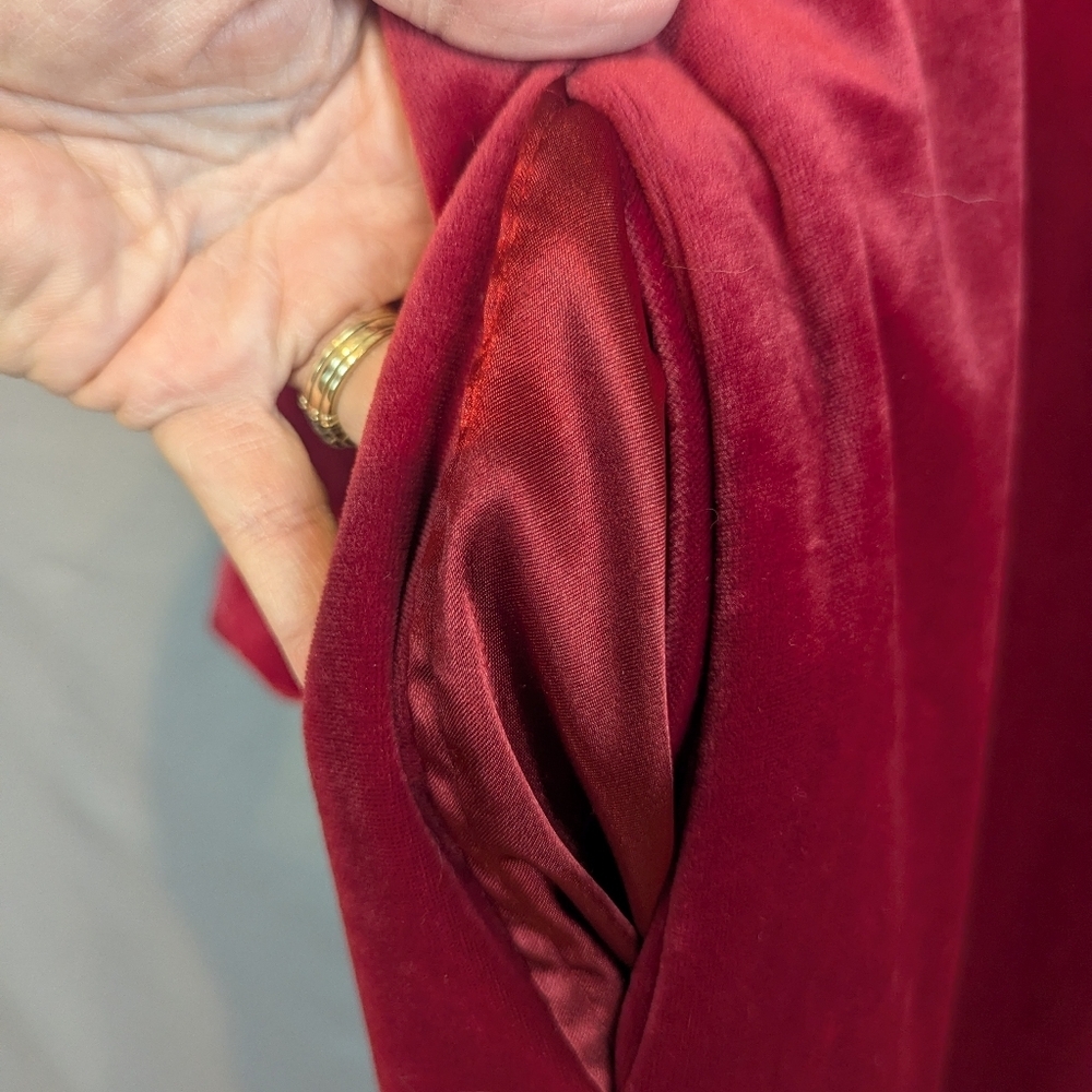 Cinema Etoile 1X Velour Embroidered Robe Red With Pockets & Zipper - Picture 11 of 15